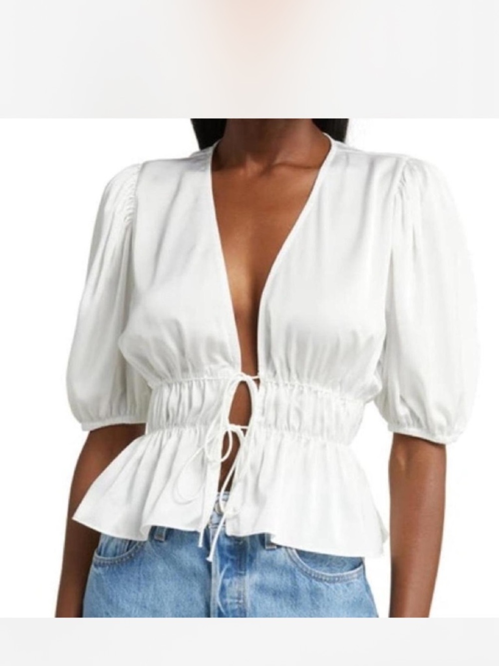WAYF Ruffle Tie Front Top Boho Beachy Coastal  Cottagecore Castlecore NEW XS